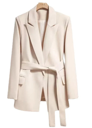 Women's Blazers Spring Autumn Suit Coat Beige Tie Up Jacket Slim Fit Stylish Top Outerwear Office Lady Blazer for Women Clothing QDMUCHENLUOKE Store