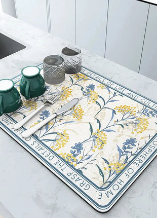 Super Absorbent Large Kitchen Absorbent Mat Antiskid Draining Coffee Dish Drying Mat Quick Dry Bathroom Drain Pad Tableware Mat E-Goods Store