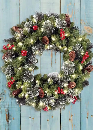 20-60cm LED Christmas Pinecone Wreath with Red Berries Artificial Xmas Wreath New Year Party DIY Decoration Add Christmas Vibe Shop1102906561MM1 Store