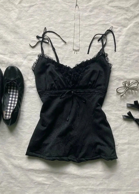 Gothic Crop Top Punk Vintage Clothes Lace Sling Hotsweet Girl 2000s Camis Bow Aesthetic Y2k Tank Corset Topss Shop1104027406 Store