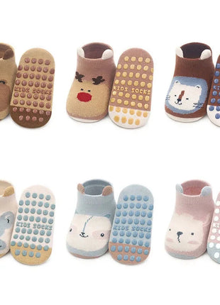 6 Pairs Kids Cotton Socks Non-slip Boys and Girls Cute Cartoon Animal Patterned Comfy Breathable Baby Floor Socks Stone's Store