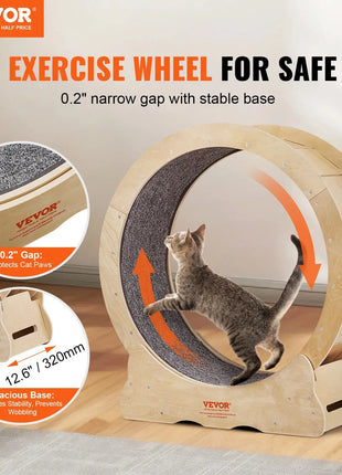 VEVOR Cat Exercise Wheel Natural Wood Silent Running Toy Treadmill Roller Wheel with Detachable Carpet for Most Cats Pet Fitness Dropshipman