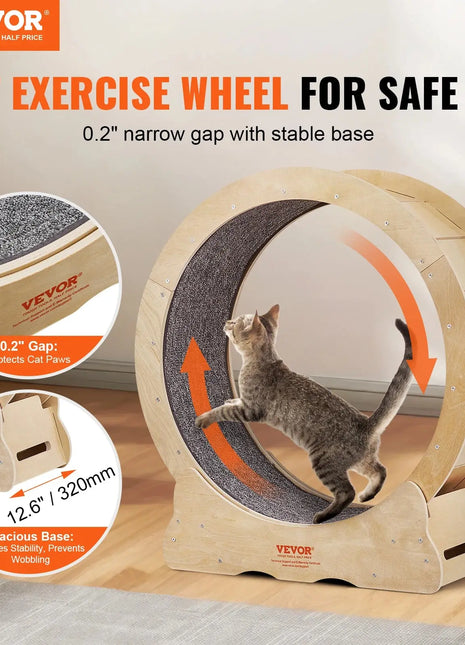 VEVOR Cat Exercise Wheel Natural Wood Silent Running Toy Treadmill Roller Wheel with Detachable Carpet for Most Cats Pet Fitness Dropshipman