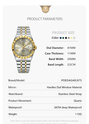 POEDAGAR Classic Lux® – Men’s Stainless Steel Watch POEDAGAR Watch Store