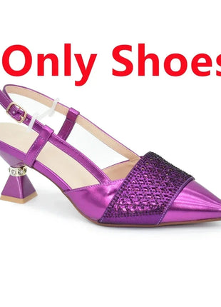 New Design Nigerian Wedding Matching Shoe and Bag Decorated with Rhinestone Wedding Shoes and Bags Set for Women Italian 2025 Italian trend store