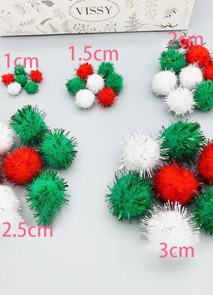 10/20/30 MM Glitter Pompom Fluffy Plush Christmas Decoration Gold Wire Flash Plush Ball Handmade Children's DIY Materials 100PCS