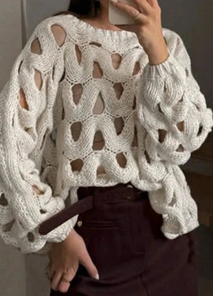 Long Sleeve Crochet Knit Sweater Aestheticism Store