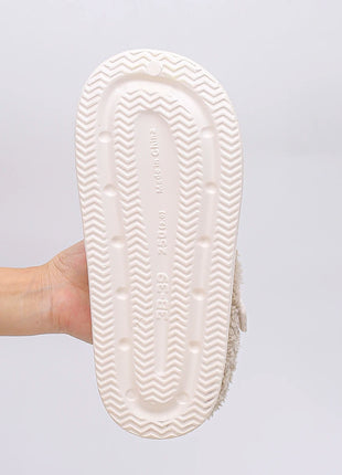 Waterproof Eva Furry Mules Slippers Women 2025 Winter Metal Buckle Warm Plush Slippers Soft Thick Bottom Non Slip Indoor Slides