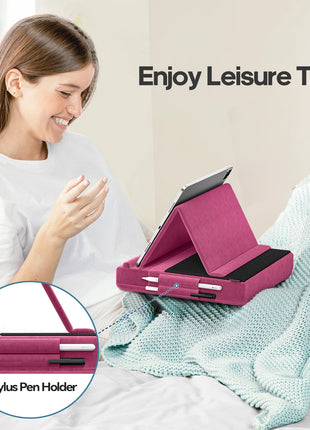 KDD Upgraded Tablet Pillow Stand Multi-Angle Viewing Ipad Holder for Lap Bed and Desk Foldable Soft Pad Dock with Stylus Mount