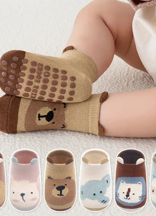 6 Pairs Kids Cotton Socks Non-slip Boys and Girls Cute Cartoon Animal Patterned Comfy Breathable Baby Floor Socks Stone's Store