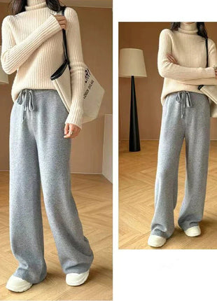 Bxoxo Autumn Casual Wide Leg Pants for Women High Waist Drawstring Soft Warm All Match Pants Korean Solid Simple Straight Trousers New Suli Store