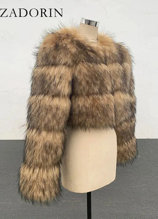 ZADORIN High Quality Cropped Faux Raccoon Fur Coat Women Winter ZADORIN Factory Store