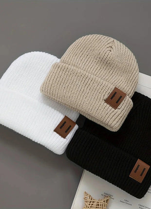 3 Pcs Boys Knit Leather Patch Beanie Hat Stone's Store