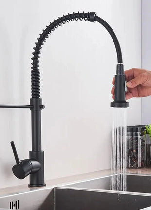 🚰 Pull-Down Kitchen Faucet – Matte Black Brass Spring Faucet with Dual Mode Nozzle | Hot &amp; Cold Mixer Tap for Single-Hole Sink Installation YYYMEST Factory Store