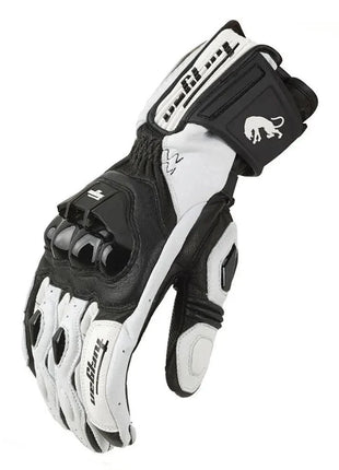 Leather Motorcycle Gloves Black White Red Racing Genuine Leather Motorbike Road Racing Team Glove Summer Winter Rider Gloves AHT Automobiles And Motorcycles Store