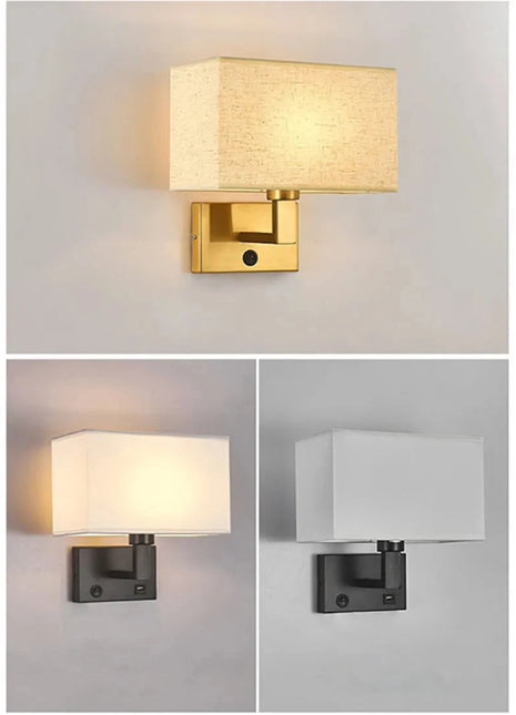 Minimalist Wall Sconces with Rectangle Fabric Shade - USB Wall Lights Guwai Lighting Store