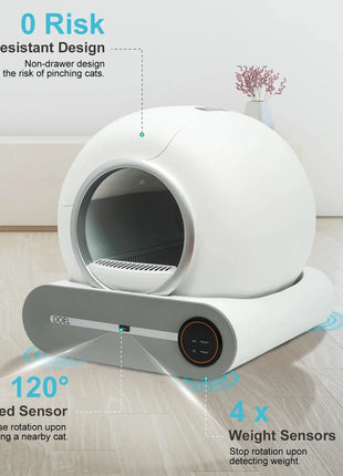 DOEL Self Cleaning Cat Litter Box 65L Automatic Cat Litter Box w/ Trash Bag & Litter Mat Smart Cat Toilet App Control 2.4G WiFi Dropshipman