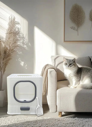 BingoPaw Cat Litter Tray Box: Foldable Top Entry Extra Large Cats Toilet with Lid Kitten Litter Tray Easy Cleaning Drawer Design Dropshipman