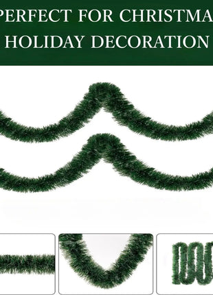 Sggvecsy 49.2Ft Christmas Green and White Tinsel Garland Xmas Tree Decorations Christmas Metallic Twist Garland Ceiling Hanging
