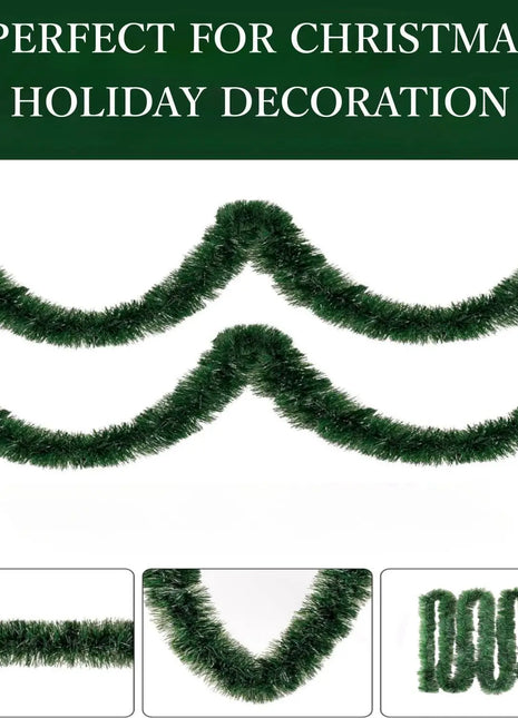 Sggvecsy 49.2Ft Коледна гирлянда от зелени и бели лъскави гирлянди за коледна елха Украси Коледна метална усукана гирлянда за окачване на таван