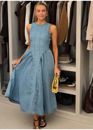 Fashion Solid Long Denim Vestidos Women Sleeveless OffShoulder Lace Up Backless Square Neck Jeans Dresses 2025 Chic Street Wear PfotenSpaß