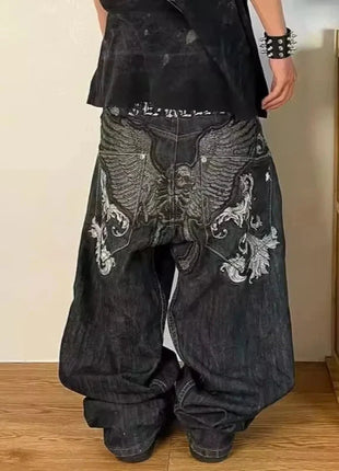 American Hip Hop Retro Gothic Print Jeans Women Y2K New Street Selling Fashion Loose Straight Wide Leg Pants Unisex Joker Jeans XiangMin Clothes Store