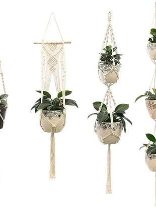 Hanging Plant Handmade Macrame Plant Hanger Flower Pot Planter Hanger Wall Decor Courtyard Garden Hanging Planter Hanging Basket FENGRISE Microstar Store