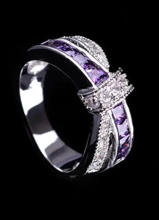Silver Cross Plated Crystal Wedding Ring for Women kinel Official Store