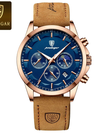 POEDAGAR Men Quartz Watch Luxury Sports Waterproof Chronograph Luminous Date Man Wristwatch Business Leather Men's Watches Clock Stone's Store