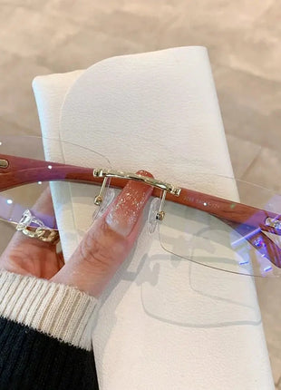Rimless Wooden Pattern Sunglasses Shiny Apparel Store