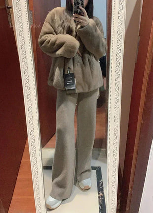 Bxoxo Autumn Casual Wide Leg Pants for Women High Waist Drawstring Soft Warm All Match Pants Korean Solid Simple Straight Trousers New Suli Store