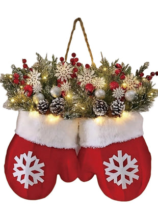 2025 Christmas Garland Creative Glove Shaped Simulated Flower Wreath Window Door Gate Decoration Door Sign Xmas Party Decoration 52Kitchen_CS Store