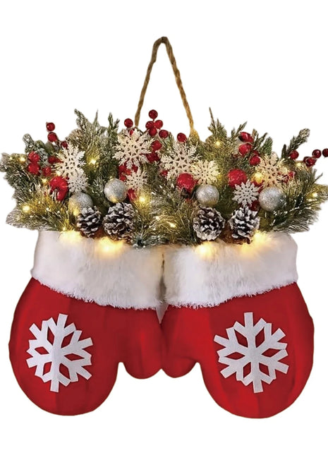 2025 Christmas Garland Creative Glove Shaped Simulated Flower Wreath Window Door Gate Decoration Door Sign Xmas Party Decoration 52Kitchen_CS Store