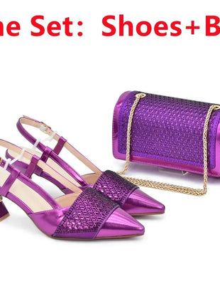 New Design Nigerian Wedding Matching Shoe and Bag Decorated with Rhinestone Wedding Shoes and Bags Set for Women Italian 2025 Italian trend store