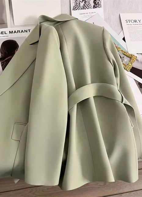 Women's Blazers Spring Autumn Suit Coat Beige Tie Up Jacket Slim Fit Stylish Top Outerwear Office Lady Blazer for Women Clothing QDMUCHENLUOKE Store