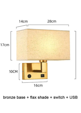 Minimalist Wall Sconces with Rectangle Fabric Shade - USB Wall Lights Guwai Lighting Store