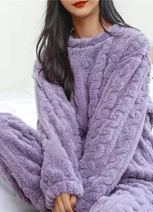 Soft Coral Velvet Jacquard Warm Pajama Set for Women Cozy Loungewear Outerwear for Winter Christmas Back to School Gift ﻿ Trendora Store