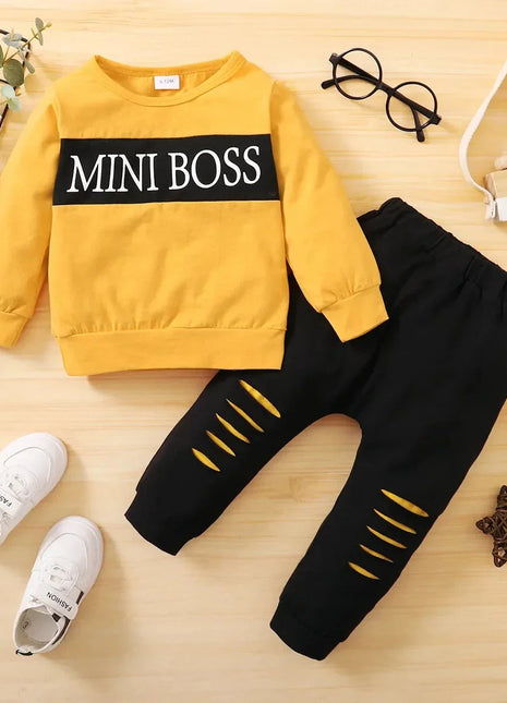 2PCS Newborn Boy Clothes Set Letter Print Long Sleeve Top+Pants Fashion Spring and Autumn Clothes Suits For Infant 0-18 Months PfotenSpaß