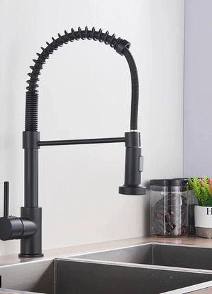 🚰 Pull-Down Kitchen Faucet – Matte Black Brass Spring Faucet with Dual Mode Nozzle | Hot &amp; Cold Mixer Tap for Single-Hole Sink Installation YYYMEST Factory Store