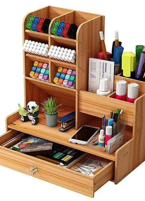 WoodCraft Desk Organizer with Drawer Six Seasons Store