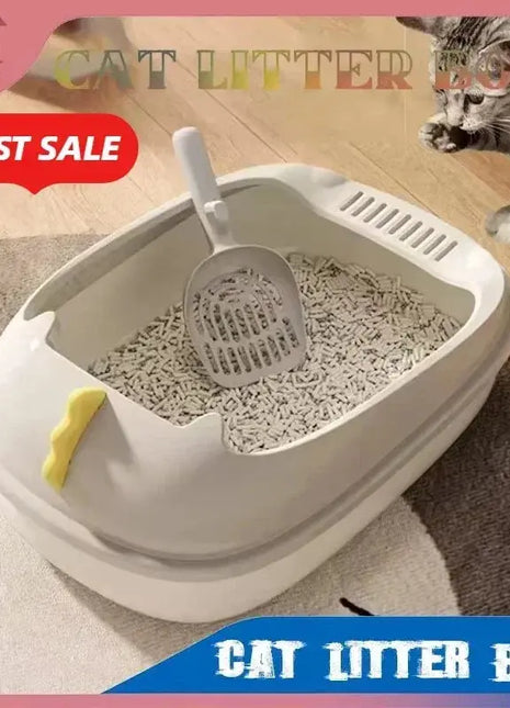Large Capacity Cat Litter Box Cat Toilet Kitty Sandbox Cats Cleaning Basin Bathroom Semi Closed Splashproof Cats Tray Pet Supply Dropshipman