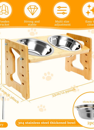 Elevated Dog Bowls Wood Tilted Adjustable Dogs Feeder Stand with Stainless Steel Food Bowls for Your Cat and Dog Pet Accessories Dropshipman