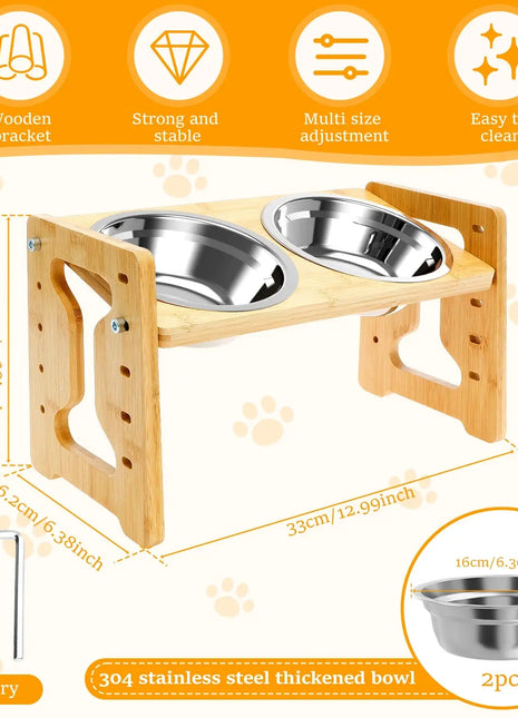 Elevated Dog Bowls Wood Tilted Adjustable Dogs Feeder Stand with Stainless Steel Food Bowls for Your Cat and Dog Pet Accessories Dropshipman