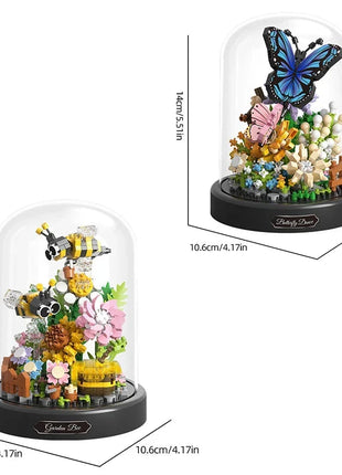 Cute Butterfly/Bee With Flowers And Clear Display Set Mini Building Blocks Stone's Store