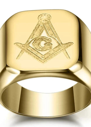 Master Mason Blue Lodge Ring - 316L Stainless Steel Gold Square & Compass Stone's Store