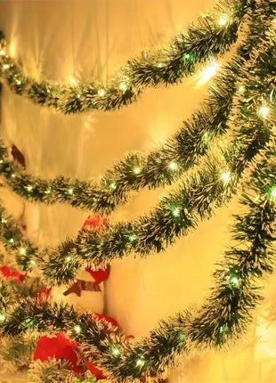 Christmas Tinsel Garland Artificial Christmas Garland With LED Lights Xmas Metallic Twist Hanging Garland Fireplace 2m