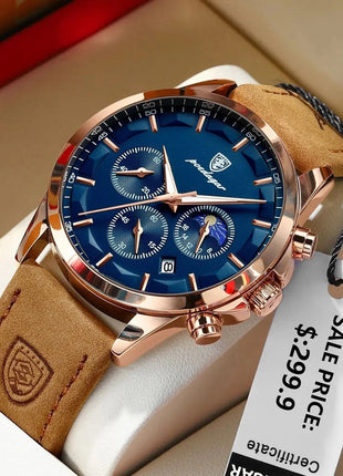 POEDAGAR Men Quartz Watch Luxury Sports Waterproof Chronograph Luminous Date Man Wristwatch Business Leather Men's Watches Clock Stone's Store