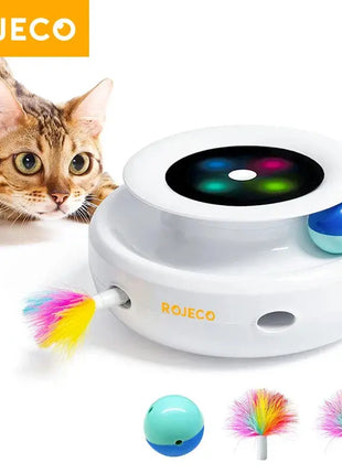 ROJECO 2 في 1 ألعاب القط الذكية التلقائي ريشة المرح الكرة لعبة مجموعة للقط الكلب 5 أوضاع الإلكترونية التفاعلية الحيوانات الأليفة لعبة الملحقات ROJECO Choice Store