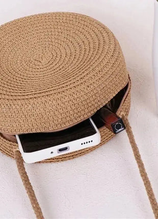 Minimalist Straw Bag Round Crossbody Purse Women Shoulder Vocation Style Handbag Yogodlns Official Store
