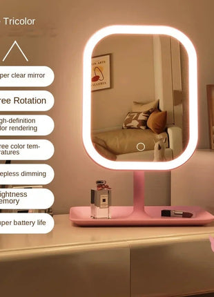 Niche Modern Desktop Vanity Mirror — 3-Color LED Touch Makeup Mirror for Bedroom Dressing Table Stone's Store